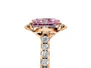 Floral Engagement Ring Setting for Fancy Pink Radiant Cut Center with Pave Band and Floral Prong Head in Rose Gold
