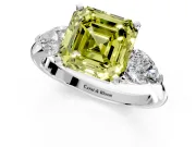 3 Stone Engagement Ring Setting for Fancy Yellow Asscher Cut Center with Large Pear-Shaped Accents and Prong Head in Platinum