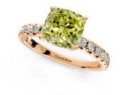 Solitaire Engagement Ring Setting for Fancy Yellow Cushion Cut Center with Large Accents and Prong Head in Rose Gold
