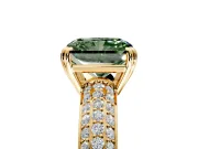 Solitaire Engagement Ring Setting for Fancy Green Radiant Cut Center with Multi-Row Pave Accents and Basket Head in Yellow Gold