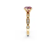 Solitaire Engagement Ring Setting for Fancy Pink Round Cut Center with Milgrain Bezel Accents and Prong Head in Yellow Gold