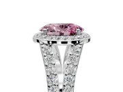 Halo Engagement Ring Setting for Fancy Pink Oval Center with Narrow Pave Split Shank and Prong Head in Platinum