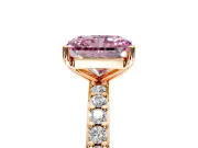 Solitaire Engagement Ring Setting for Fancy Pink Radiant Cut Center with Round Cut Pave Band and Prong Head in Rose Gold
