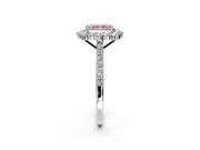 Halo Engagement Ring Setting for Fancy Pink Radiant Cut Center with Single-Row Pave, Open Basket and Prong Head in White Gold