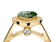 Halo Engagement Ring Setting for Fancy Green Heart-Shaped Center with Outer Bezel Rim, Pave Band and Prong Head in Yellow Gold