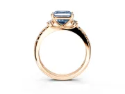 Paired Accent Engagement Ring Setting for Fancy Blue Asscher Cut Center with Pave Band and Prong Head in Rose Gold