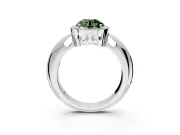 Halo Engagement Ring Setting for Fancy Green Round Cut Center with Tapered Plain Band and Prong Head in Sterling Silver