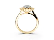 Milgrain Floral Halo Engagement Ring Setting for Round Cut Center with Pave Band and Prong Head in Yellow Gold