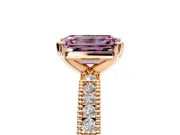 Solitaire Engagement Ring Setting for Fancy Pink Emerald Cut Center with Milgrain-Edged Pave Band and Prong Head in Rose Gold