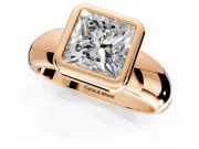 Solitaire Engagement Ring Setting for Princess Cut Center with Wide Band and Bezel Head in Rose Gold