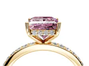 Solitaire Engagement Ring Setting for Fancy Pink Princess Cut Center with Fine Pave Band and Prong Head in Yellow Gold