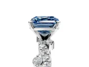 Solitaire Engagement Ring Setting for Fancy Blue Asscher Cut Center with Bar-Station Pave Twist and Prong Head in Platinum