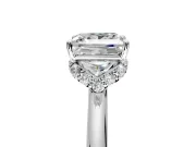 Hidden Halo Engagement Ring Setting for Princess Cut Center with Plain Rounded Band and Prong Head in Sterling Silver