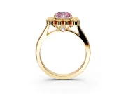 Cluster Halo Engagement Ring Setting for Fancy Pink Cushion Cut Center with Milgrain Bezel Accents and Prong Head in Yellow Gold
