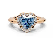 Halo Engagement Ring Setting for Fancy Blue Heart-Shaped Center with Tapered Plain Band and Prong Head in Rose Gold