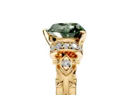 Solitaire Engagement Ring Setting for Fancy Green Heart-Shaped Center with Filigree Band and Prong Head in Yellow Gold