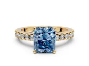 Solitaire Engagement Ring Setting for Fancy Blue Radiant Cut Center with Single Row Accent Band and Prong Head in Yellow Gold