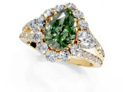 Halo Engagement Ring Setting for Fancy Green Pear-Shaped Center with Two-Strand Split Shank and Prong Head in Yellow Gold