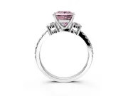 3 Stone Engagement Ring Setting for Fancy Pink Princess Cut Center with Round Cut Side Accents and Prong Head in Sterling Silver