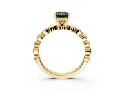 Solitaire Engagement Ring Setting for Fancy Green Emerald Cut Center with Beaded Bezel Station Band and Prong Head in Yellow Gold