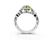 Halo Engagement Ring Setting for Fancy Yellow Round Cut Center with Floral Band and Prong Head in Platinum