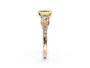 3 Stone Engagement Ring Setting for Fancy Yellow Asscher Cut Center with Crossover Basket, Pave Band and Prong Head in Rose Gold