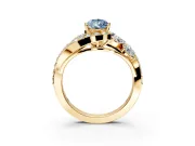 Halo Engagement Ring Setting for Fancy Blue Pear-Shaped Center with Marquise and Pave Bypass Band and Prong Head in Yellow Gold