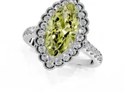Milgrain Floral Halo Engagement Ring Setting for Fancy Yellow Marquise Center with Pave Band and Prong Head in Sterling Silver