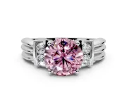 Solitaire Engagement Ring Setting for Fancy Pink Round Cut Center with Grooved Bar Accent Band and Prong Head in Platinum