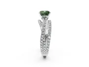 Solitaire Engagement Ring Setting for Fancy Green Cushion Cut Center with Woven 3-Strand Pave Band and Prong Head in Sterling Silver