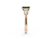 3 Stone Engagement Ring Setting for Fancy Green Emerald Cut Center with Large Pear-Shaped Accents and Prong Head in Rose Gold