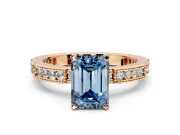Solitaire Engagement Ring Setting for Fancy Blue Emerald Cut Center with Milgrain-Edged Pave Band and Prong Head in Rose Gold