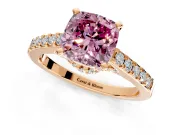 Solitaire Engagement Ring Setting for Fancy Pink Cushion Cut Center with Crossover Accents and Prong Head in Rose Gold