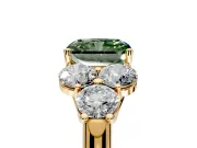 Cluster Engagement Ring Setting for Fancy Green Radiant Cut Center with Round Cut Accent Frame and Prong Head in Yellow Gold