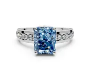 Solitaire Engagement Ring Setting for Fancy Blue Radiant Cut Center with Raised Channel Band and Prong Head in Platinum
