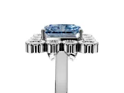 Cluster Halo Engagement Ring Setting for Fancy Blue Radiant Cut Center with Milgrain Bezel Accents and Prong Head in Sterling Silver