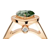 Halo Engagement Ring Setting for Fancy Green Heart-Shaped Center with Outer Bezel Rim, Pave Band and Prong Head in Rose Gold