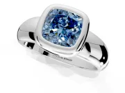 Solitaire Engagement Ring Setting for Fancy Blue Cushion Cut Center with Wide Band and Bezel Head in Platinum