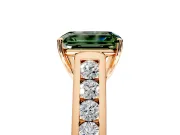 Solitaire Engagement Ring Setting for Fancy Green Emerald Cut Center with Round Cut Channel Band and Prong Head in Rose Gold