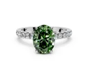 Open Basket Engagement Ring Setting for Fancy Green Oval Center with Pave Band and Prong Head in Platinum
