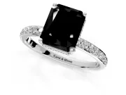 Hidden Halo Engagement Ring Setting for Fancy Black Radiant Cut Center with Pave Band and Prong Head in White Gold