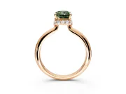 Hidden Halo Engagement Ring Setting for Fancy Green Radiant Cut Center with Plain Rounded Band and Prong Head in Rose Gold