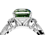 3 Stone Engagement Ring Setting for Fancy Green Asscher Cut Center with Pave Split Shank and Prong Head in Sterling Silver