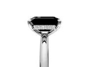 Hidden Halo Engagement Ring Setting for Fancy Black Emerald Cut Center with Thin Rounded Band and Prong Head in Sterling Silver
