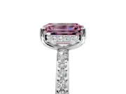 Solitaire Engagement Ring Setting for Fancy Pink Emerald Cut Center with Fine Pave Band and Prong Head in White Gold