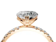 Solitaire Engagement Ring Setting for Heart-Shaped Center with Pave Band and Claw Prong Head in Rose Gold