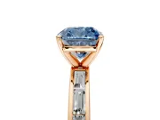 Solitaire Engagement Ring Setting for Fancy Blue Cushion Cut Center with Channel Baguette Band and Prong Head in Rose Gold