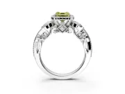 Milgrain Halo Engagement Ring Setting for Fancy Yellow Asscher Cut Center with Shoulder Bezels and Prong Head in White Gold