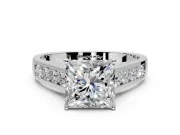 Solitaire Engagement Ring Setting for Princess Cut Center with Cathedral Channel Band and Prong Head in Platinum