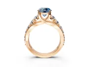 Solitaire Engagement Ring Setting for Fancy Blue Round Cut Center with Graduated Shared Prongs and Prong Head in Rose Gold